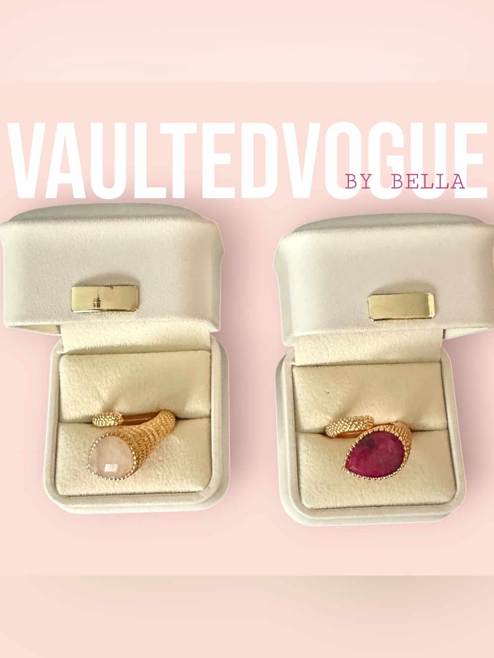 Gold-Toned Ring with Pink or White /Gemstone Center